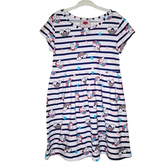 RMLA Girls Striped Unicorns and Rainbows Dress - Picture 1 of 6
